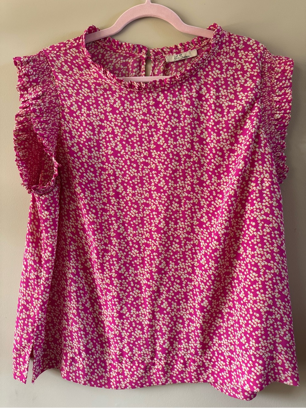 Women's Pink Floral Ruffle Sleeve Blouse